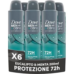 Dove Deodorante Dove Men + Care Eucalipto e Menta Spray Advanced Care, Deodorante Uomo, con 1/4 Crema Idratante, Formula Idratante e Delicata sulla Pelle, Protezione Fino a 72 Ore, 6 Pezzi da 200 ml