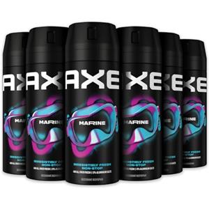 Axe Deodorante Uomo, Axe Marine, Freschezza Fino a 48h di Protezione, Deodorante Spray, Senza Sali di Alluminio, Adatto per Ascelle e Corpo*, Tecnologia Proteggi Odori, 6 Pezzi da 150 ml