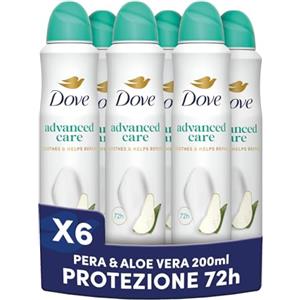 Dove Deodorante Spray Advanced Care Go Fresh Pera e Aloe Vera, con Formula Idratante e Delicata sulla Pelle, Senza Alcol, Pelle Asciutta Fino a 72 Ore, Deodorante Uomo e Donna, 6 Pezzi da 200ml
