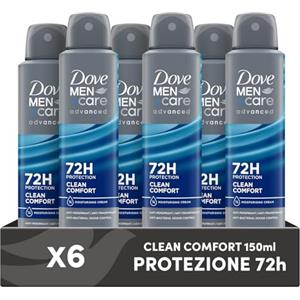 Dove Deodorante Dove Men + Care Clean Comfort Spray Advanced Care, Deodorante Uomo, con 1/4 Crema Idratante, Formula Idratante e Delicata sulla Pelle, Protezione Fino a 72 Ore, 6 Pezzi da 150 ml