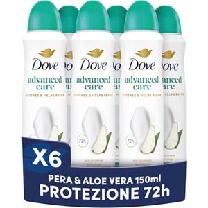 Dove Deodorante Spray Advanced Care Go Fresh Pera e Aloe Vera, con Formula Idratante e Delicata sulla Pelle, Senza Alcol, Pelle Asciutta Fino a 72 Ore, Deodorante Uomo e Donna, 6 Pezzi da 150ml