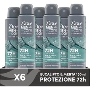 Dove Deodorante Dove Men + Care Eucalipto e Menta Spray Advanced Care, Deodorante Uomo, con 1/4 Crema Idratante, Formula Idratante e Delicata sulla Pelle, Protezione Fino a 72 Ore, 6 Pezzi da 150 ml