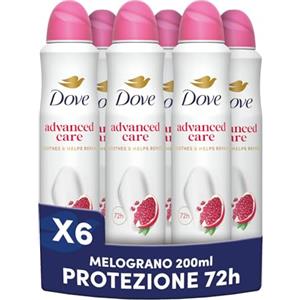 Dove Deodorante Spray Advanced Care Go Fresh Melograno, con Formula Idratante e Delicata sulla Pelle, Senza Alcol, Pelle Asciutta Fino a 72 Ore, Deodorante Uomo e Donna, 6 Pezzi da 200ml