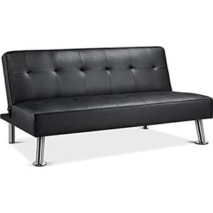 Soberine Divano Letto Imbottito a 2 Posti Convertibile in Letto 105°-180°da Soggiorno/Stanza Ospiti per Lettura/TV/Riposo Divano Moderno da Salotto Finta Pelle/Nero