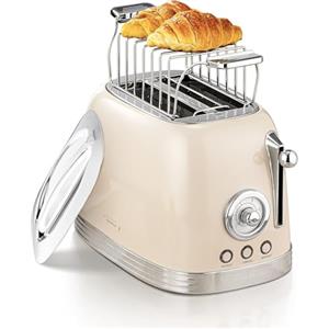wiltal Tostapane a 2 fette, stile retro, con inserto panino, coperchio in acciaio inox, funzione preriscaldamento, scongelamento e demolizione, indicatore conto rovescio