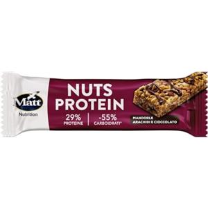 Matt Nutrition, Nuts Protein, Barretta Proteica Gusto Arachidi e Cioccolato Fondente, Barretta Ricca di Proteine e a Basso Contenuto di Carboidrati, Snack con Proteine Vegetali, Confezione da 38g