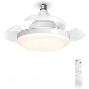 MARSI Ventilatore da Soffitto con Luce LED 40 cm, Lampadario con Ventilatore E27, 3 Pale Retrattili, Motore DC, 3 Velocità, Luce Dimmerabile, Telecomando, per Camera e Studio