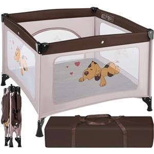 tectake® Lettino Da Viaggio Bambini, Box Neonato Pieghevole, Letto Campeggio Bebè, Box Gioco Traspirante, Materassino Incluso, Chiusura Compatta, Montaggio Facile, Tessuto Lavabile - Marrone Caffè