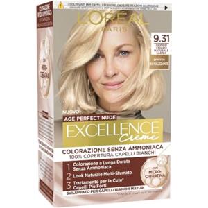 L'Oreal Paris L'Oréal Paris Colorazione Permanente, Copertura dei Capelli Bianchi e Maturi, Risultato Naturale, Formula Senza Ammoniaca, Excellence Age Perfect Nude, Tonalità: Biondo Chiaro Naturale Sabbia (9.31)