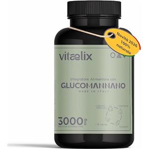 Vitaelix Glucomannano Forte 3000 Mg 120 caspsule Made in Italy Arricchito con Inulina, Carnitina, Zenzero, Ginseng, Tè Verde, Magnesio, Integratore alimentare ad Alto Dosaggio, Vitaelix®.