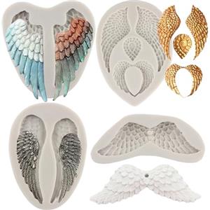 MYPRACS Set di 4 stampi in silicone a forma di ali d'angelo, per decorare torte e cupcake, argilla polimerica, caramelle, cioccolato, pasta di gomma