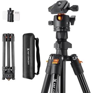 K&F CONCEPT Treppiede Fotocamera e Smartphone 163cm, K&F CONCEPT Treppiede in Alluminio da Viaggio Leggero e Compatto, Compatibile con Canon Nikon Sony DSLR Reflex iPhone Samsung, 360° Testa a sfera