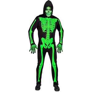 W WIDMANN MILANO Party Fashion - Costume da scheletro da uomo, tuta con cappuccio, neon, per Halloween, Carnevale