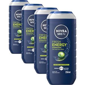 NIVEA MEN Doccia Shampoo Fresh Energy 250 ml, Docciaschiuma uomo 3 in 1 per viso, corpo e capelli, Bagnoschiuma uomo con Estratto di Menta, Profumo rinfrescante, pH neutro, Tutti i tipi di pelle