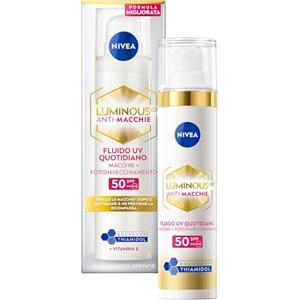 NIVEA Luminous630 Anti-Macchie Fluido UV Quotidiano Crema viso SPF 50 40 ml, Antimacchie viso contro il fotoinvecchiamento con Acido Ialuronico, Thiamidol brevettato e filtri UVA/UVB
