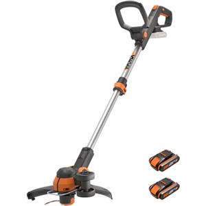 WORX WG163E Decespugliatore Tagliabordi a Batteria 20V, stelo in Alluminio regolabile, Rasaerba Elettrico da Giardino, Diametro Taglio 30 cm e filo da 1.65 mm - 2 Batterie Incluse