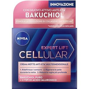 NIVEA CELLULAR EXPERT LIFT Crema Notte Anti-età Multidimensionale 50 ml, Crema viso notte con Bakuchiol Puro e 2 tipi di Acido Ialuronico, Crema antirughe da notte