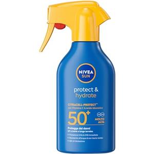 NIVEA SUN Protect & Hydrate Spray Solare SPF 50+ 250 ml, Crema solare 50 spray idratante 48h ad assorbimento rapido, Protezione solare 50+ resistente all'acqua con Vitamina C e Acido Ialuronico