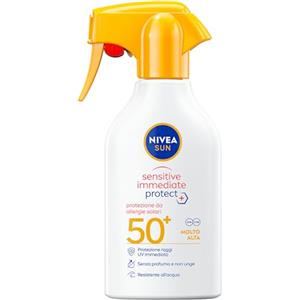NIVEA SUN Sensitive Immediate Protect Spray Solare SPF 50+ 250 ml, Crema solare 50 spray contro le allergie solari, Protezione solare 50+ con Aloe Vera per pelle sensibile, Senza profumo, Waterproof