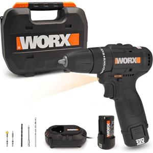 WORX WX121 Trapano avvitatore a percussione a batteria 12 V - Set di trapani a batteria senza spazzole - 2 velocità fino a 38 Nm - leggero e compatto - minimo 0-450/0-1700 rpm - con batteria,
