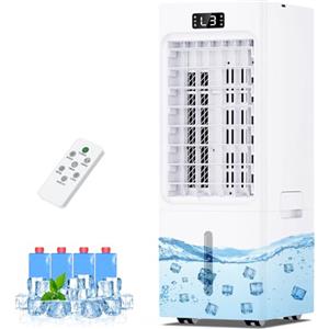 PIAZCEW Condizionatore Portatile, 3 in 1 Raffrescatore Evaporativo, 6L Raffrescatore d'aria, 3 Velocità 4 Modalità, 4 Impacchi di Ghiaccio, Timer 1-12 ore, Telecomando, Silenzioso per Casa Ufficio