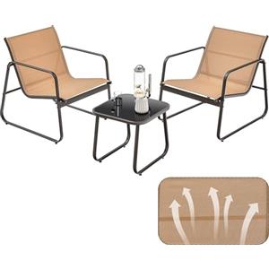 KOMFOTTEU Set da Bistrò in Tessuto Textilene, Set da Giardino in 3 Pezzi, Tavolo Portato 30 kg, 2 Sedie Portate 150 kg, Set Tavolo e Sedie da Esterno, Patio, Cortile, Veranda (Marrone)