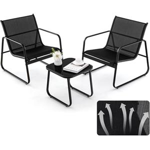 KOMFOTTEU Set da Bistrò in Tessuto Textilene, Set da Giardino in 3 Pezzi, Tavolo Portato 30 kg, 2 Sedie Portate 150 kg, Set Tavolo e Sedie da Esterno, Patio, Cortile, Veranda (Nero)