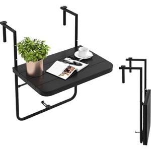 KOMFOTTEU Tavolo da balcone pieghevole e resistente alle intemperie, regolabile in altezza in 3 livelli, tavolo da giardino pieghevole fino a 30 kg, piccolo per esterni e interni (nero)