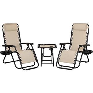 Totò Piccinni Set Bistrot 2 Sedie Sdraio GRAVITY e Tavolino pieghevole in textilene (Beige)