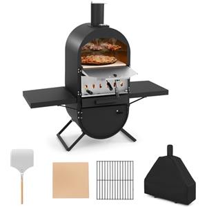 KOMFOTTEU Forno per pizza da esterno a 2 strati, forno a legna portatile con borsa per il trasporto, pietra per pizza, pala per pizza, grill, termometro, forno per pizza per barbecue, campeggio
