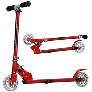 KOMFOTTEU Monopattino Bambini con 2 Ruote LED, Monopattino Bambina Pieghevole in Alluminio con Altezza Regolabile, Crico Massimo di 70 kg, Scooter Portatile per Bambini da 4 Anni+ (Rosso)