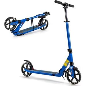 KOMFOTTEU Monopattino da bambino con 2 ruote, LED e freno, skateboard pieghevole, 3 altezze regolabili, scooter in alluminio con cavalletto e cintura, carico 100 kg, bambini di 8 anni (blu)