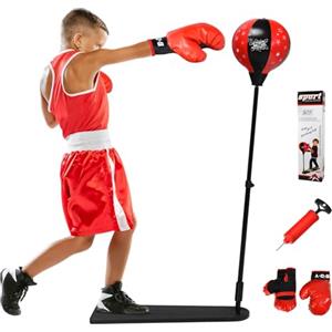 KOMFOTTEU Set di Borse da Boxe Regolabile in Altezza 85-130 cm, Sacco con Pedale, Guanti e Pompa, Set per Bambini di Età Superiore ai 3 Anni e Ragazzi