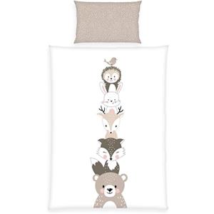Herding babybest Set biancheria da letto per neonati, motivo reversibile Woodland Crew, federa 40 x 60 cm, copripiumino 100 x 135 cm, con cerniera e risvolto, 100% cotone/renforcé