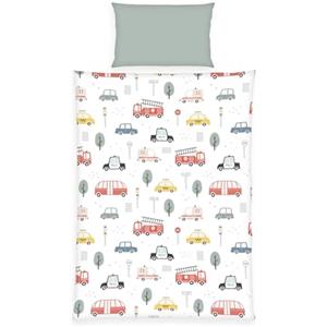Herding babybest Set biancheria da letto in flanella, veicoli, federa 40 x 60 cm, copripiumino 100 x 135 cm, 100% cotone/flanella, verde