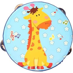 CoudarTitie Tamburello a Mano in Legno, Musicale, Giocattolo Educativo, Doppia Fila, Tamburello per Giochi, Bambini, Neonati, Maschi E, Giraffa blu, 15 centimetri