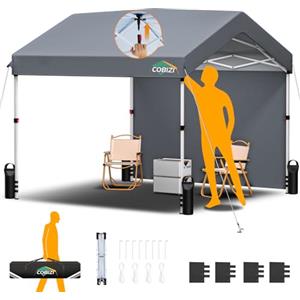 COBIZI Gazebo 3x3 Pieghevole Impermeabile Pop-up One-touch,Garage Auto per Esterno con 1 Parete Laterale,Gazebo Pieghevole 3x3 per Campeggio Spiaggia Giardino Commerciale,Tendone(3 per 3m Grigio)