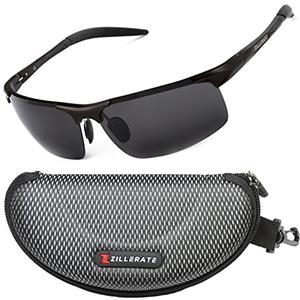 ZILLERATE Occhiali da Sole Uomo Polarizzati Sportivi - Lenti HD Antiriflesso UV400 per Guida, Pesca, Ciclismo, Trekking, Lavoro - Montatura Leggera in Metallo con Custodia Rigida e Accessori