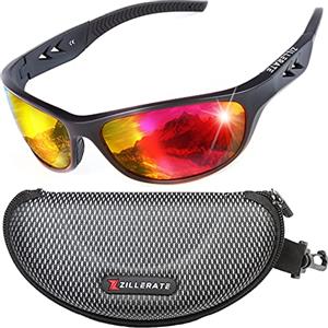 ZILLERATE Occhiali da Sole da Uomo Polarizzati, Ciclismo, Pesca, Golf, Corsa, Guida, Vela, sci, Protezione UV400, Montatura TR90 Leggera e Avvolgente, Accessori con Custodia Rigida, Rosso