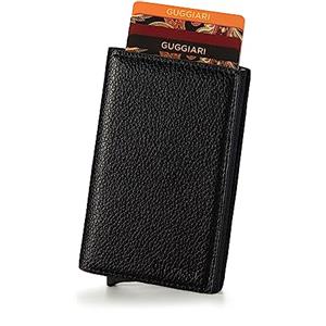 GUGGIARI® Porta Carte Credito Uomo in Pelle - Portacarte RFID in Alluminio con Porta Monete e Tasca di Cortesia con Chiusura Magnetica - Portafoglio Uomo Slim - Nero