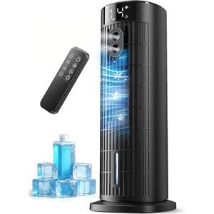 CoamoTrail Condizionatore Portatile Raffreddatore d'aria Silenzioso (Aggiornato) per Casa Ufficio - Velocità 7,5 m/s, Oscillazione 90°, 4 Velocità, 2 Modalità, Timer 10H, Telecomando, Senza Lama, Nero Carbone