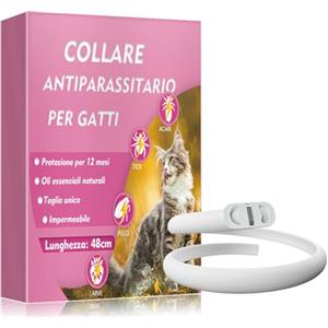 Tiepetly Collare Antiparassitario per Gatti Naturale, Collare Antipulci Gatto con Oli Essenziali, Protezione Impermeabile fino a 12 Mesi, Regolabile 48 cm, Contro Pulci e Zecche