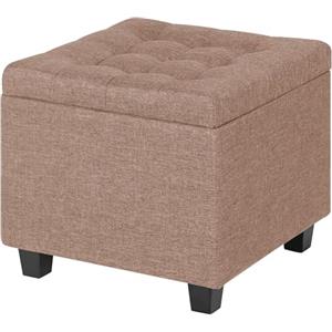IlGruppone Pouf Poggiapiedi Cubico XXL con Contenitore Integrato Cubo Imbottito Lino 45Cm Piedini Legno Panca Moderna Cassapanca Soggiorno Panchina Ingresso Scarpiera Sgabello Grande - CaffeLatte