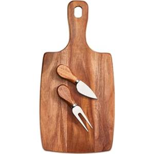 Avilia Set di Tagliere con 2 Pezzi di Coltelli per Formaggio, in Legno e Acciaio Inox, 35.5x18x1.5cm