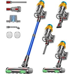 AIDTIPS Aspirapolvere Senza Fili, 650W/55KPA/70Mins Scopa Elettrica Senza Fili Potente Verticale Antigroviglio, Raccoglipolvere Senza Contatto da 1,8L, Spazzola Anti-groviglio con Luce Verde(Blu)