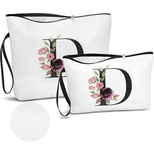 DBPBToU PU Pelle A-Z Beauty Case Donna da Viaggio, 2 Pezzi Set Trousse Trucchi Donna Di Alta Qualità Con Lettere Alfabeto (D)