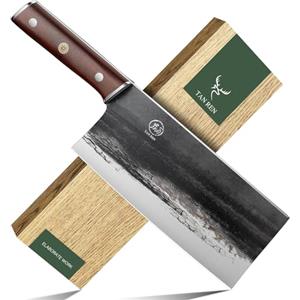 TAN REN Coltello da Cuoco Cinese Mannaia, Coltello da chef cinese, Coltello Cleaver da Macellaio, Acciaio al Carbonio, Mannaia da macellaio multiuso con fodero per cucina, campeggio e barbecue