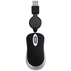 Qwertfeet Mini mouse USB con cavo retrattile piccolo mouse ottico da viaggio 1600 per Windows 98 2000 XP Vista Ve (nero)