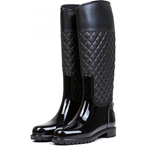 AONEGOLD Stivali di Gomma Donna Pioggia Impermeabile Alti Wellington Boot Rain Boot Giardino Stivali(Nero,39 EU)