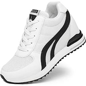 AONEGOLD® Sneakers Zeppe Donna Scarpe Sportive Palestra Fitness Sneakers Basse Zeppe 7 cm Jogging Viaggi Traspirante, Bianco/Nero, 38 EU